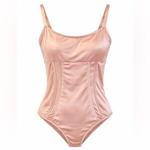 Sofia by Sofia Vergara Satin Bodysuit in Soft Pink/Nude